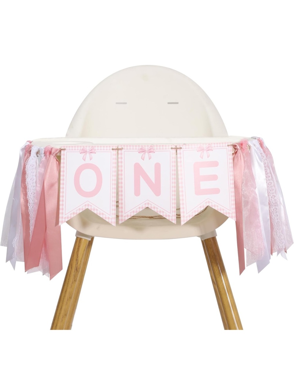 Pink ONE High Chair Banner Garland for First Birthday